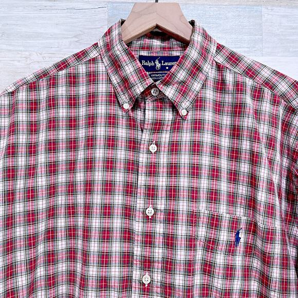 Ralph Lauren Yarmouth Button Down Shirt Red White Plaid Cotton Mens 16.5 34 35 - Picture 2 of 5